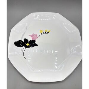 Arcopal France Anais Octagonal Floral Serving Platter White Opal Glass Vintage
